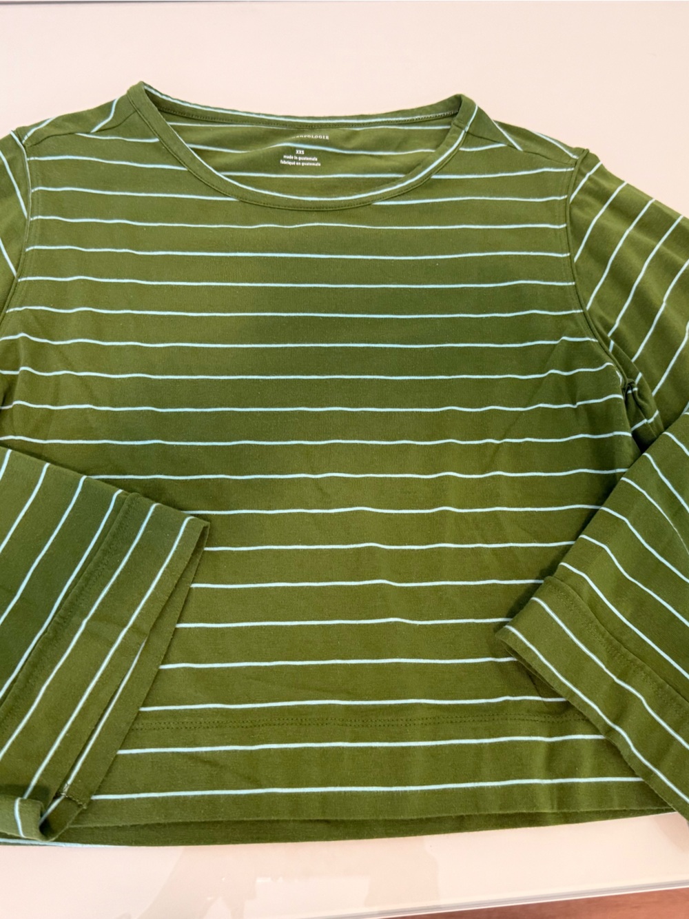 Anthropologie Olive Green Tee with Mint Stripes